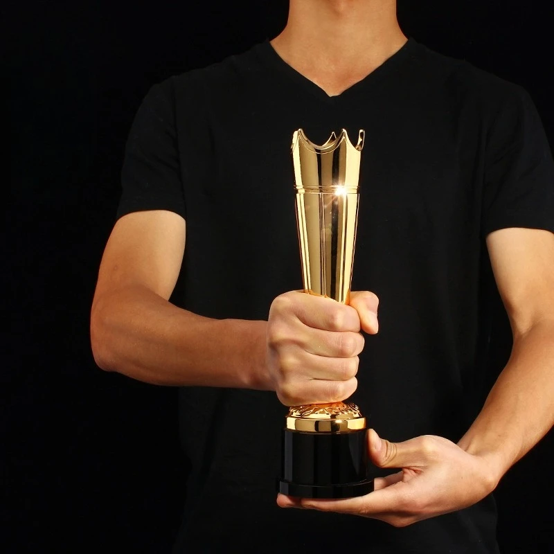 Customized Resin Trophy, Gold, silver, copper Annual Meeting Excellent Employee Souvenirs Decoration Crystal Base Lettering, 1Pc