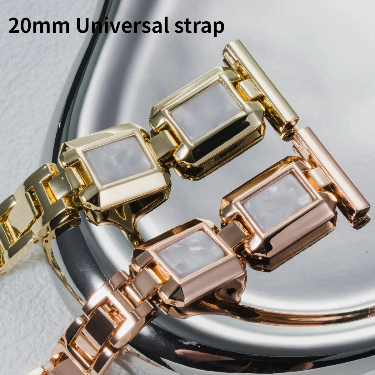 Elegant 20mm Resin & Metal Chain Links Watch Band Strap