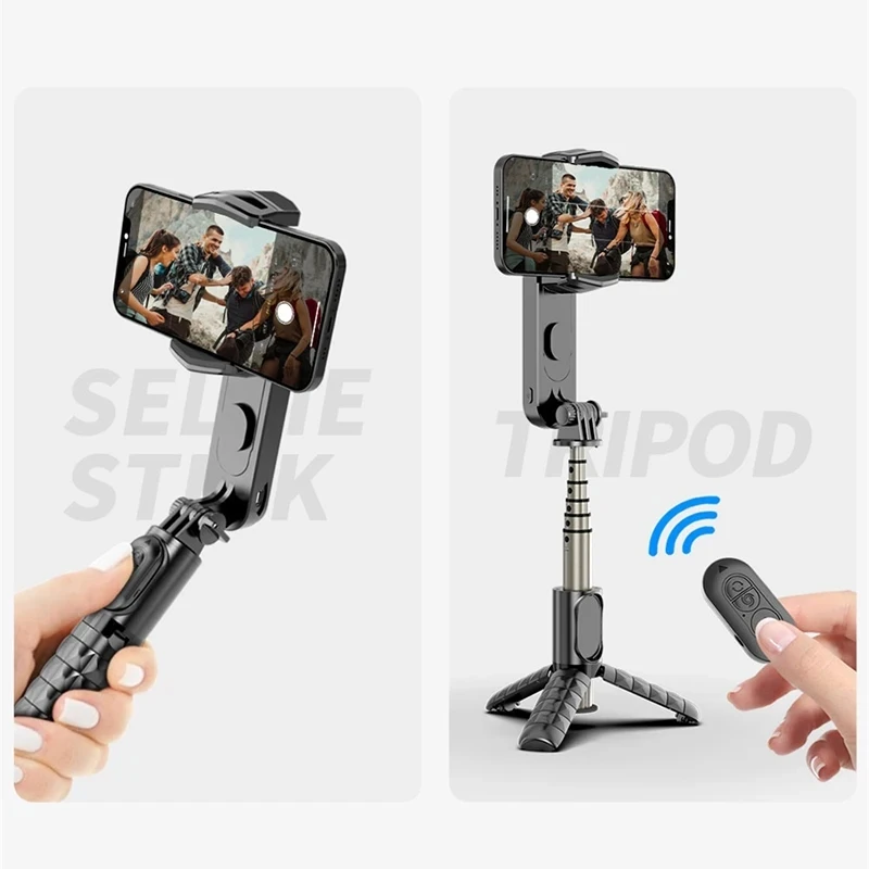 Trépied stabilisateur posé sur une table, téléphone en mode paysage, parfait pour vlogs