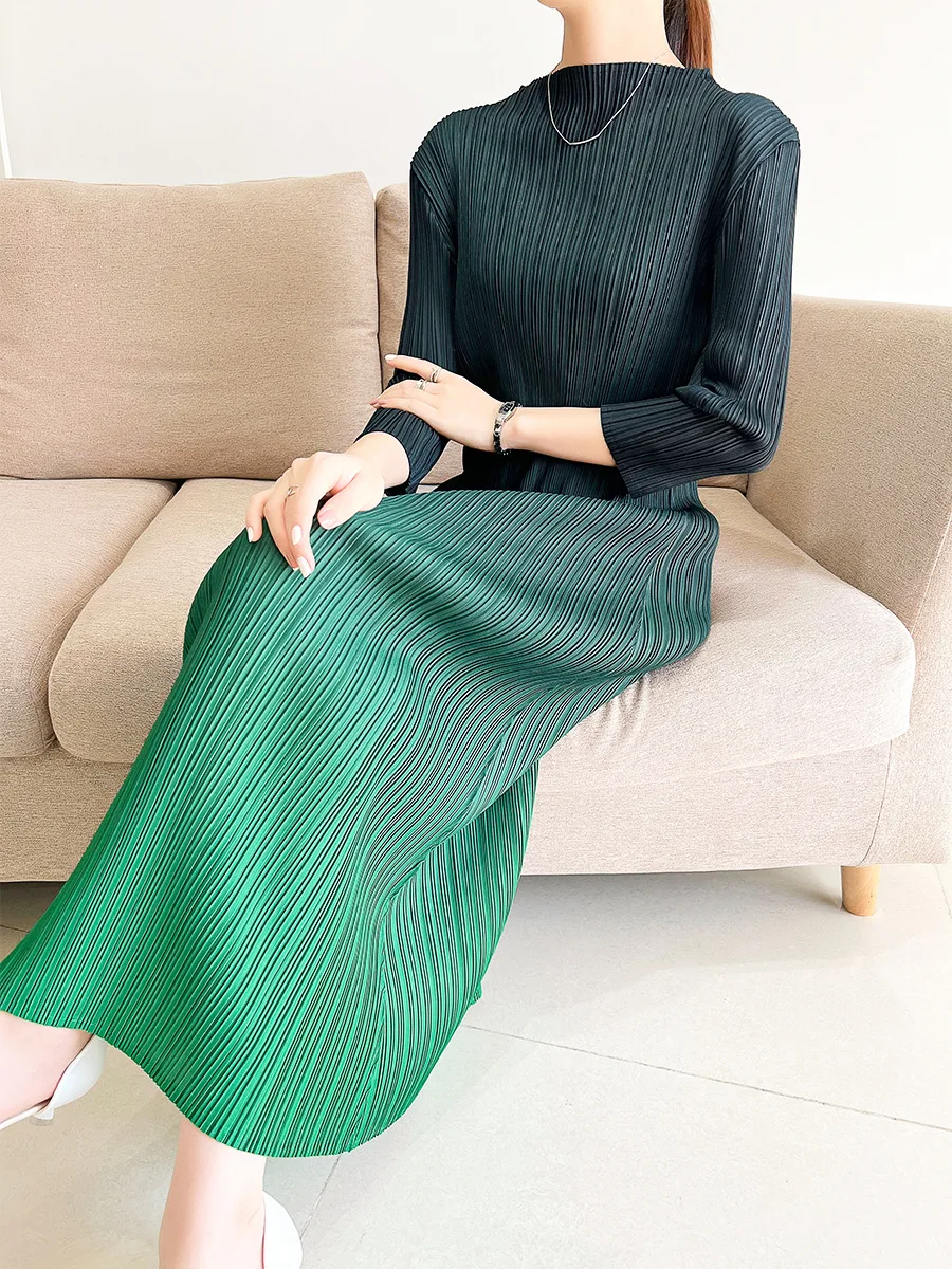 

Женское плиссированное платье миаке, роскошное Элегантное Длинное платье свободного покроя с градиентными цветами