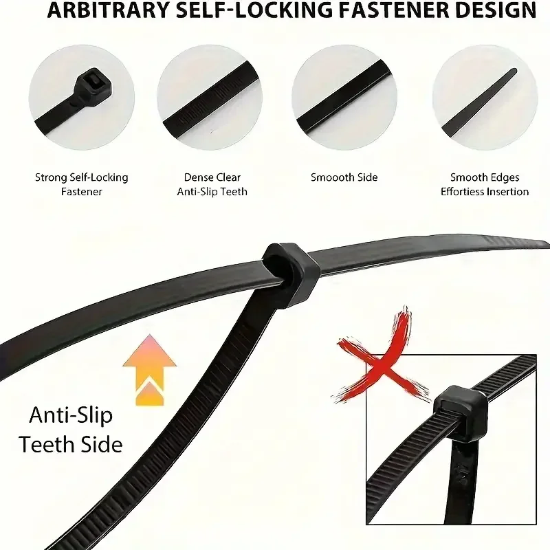 Cable Ties 500pcs Black Heavy-duty Nylon Cable Ties Versatile Sizes 4" 6" 8" 10" 12" High Tensile Strength