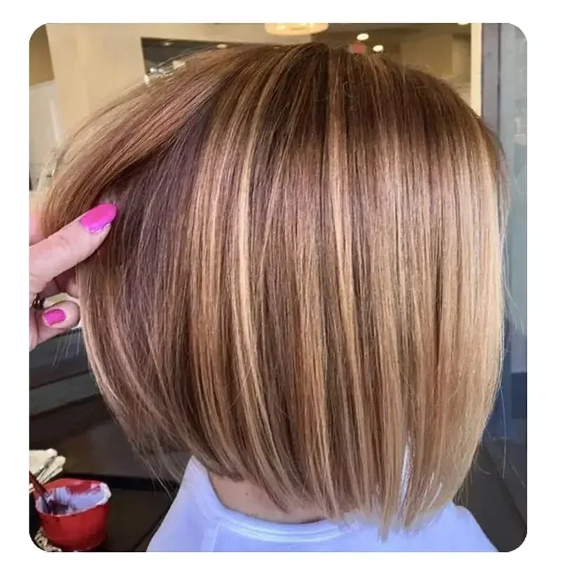 

Японские короткие парики боб для женщин, темные корни, коричневые волосы Омбре, мягкие прямые термостойкие синтетические волосы, модные искусственные волосы, искусственный парик