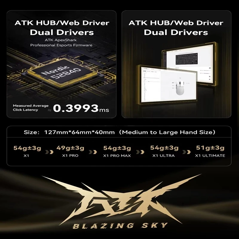 Ultimate ATK Blazing Sky X1 V2 Ultimate 광학 스위치 2.4GHz 무선 및 USB 인터페이스 LED 백라이트 게이밍 마우스
