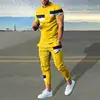 Summer New O Neck Harajuku Y2K Printing Tee Casual Fashion Pants Set Hombre Perspective Patchwork T-shirt Top Sporty Trousers 2