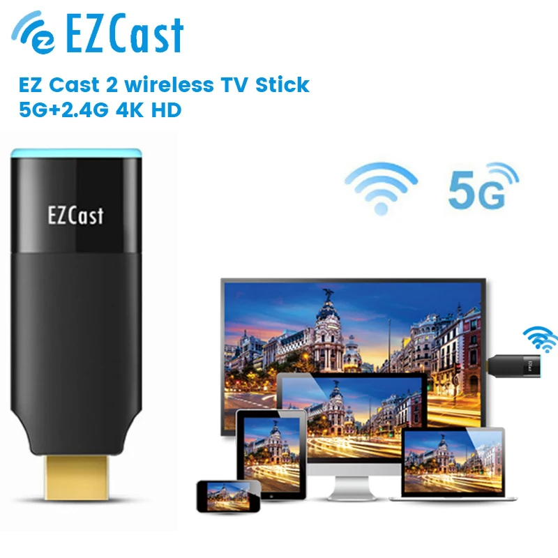 Ezcast 5G Wireless Wifi Adapter Tv Stick Display Dongle Screen Mirror Dlna Convertitore Video Per Iphone 11 12 Android Phone To Tv