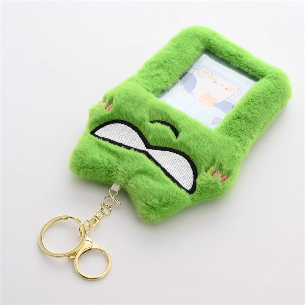 Kawaii Cartoon Plush Disney Stitch Strawberry Bear 3-Inch Cards Holder Cute Girl Idol Photo Storage Card Holder Pendant Keychain