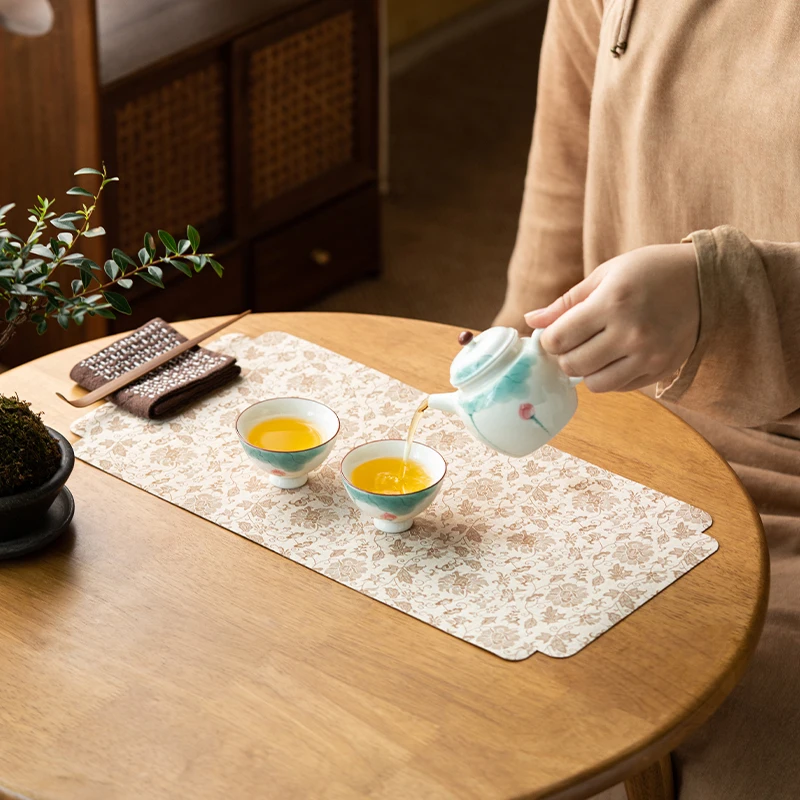 Double Sided Woven Brocade Tea Mat New Chinese Style Dry Foam Table Mat for Household Use Waterproof Rectangular Fabric Mat