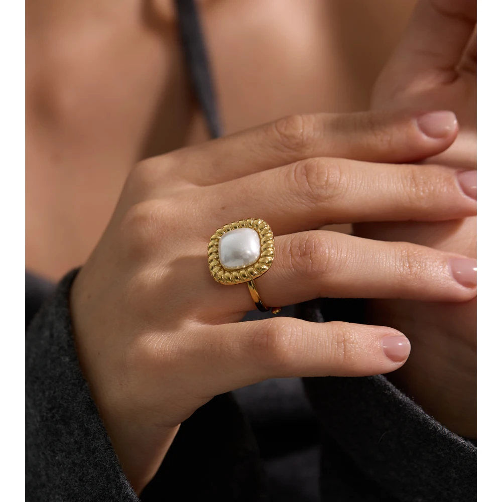Yhpup Ring Gold Platinum Plated Stainless Steel Jewelry for Women