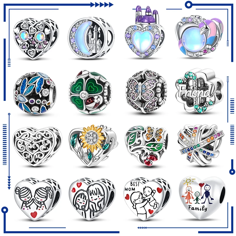 

2024 Original New in Fairy Tale Town Series Round Heart Shaped Beads Fit Pandora Bracelet 925 Silver Women Bead DIY Jewelry Gift