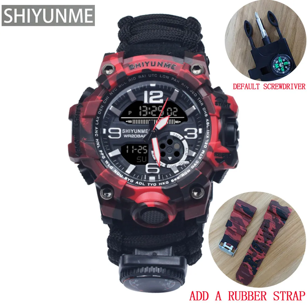 SHIYUNME New Men's Military Watch 50m Waterproof Watch Quartz Clock Men's Compass LED Digital Sports Watch G style  Men Watch 