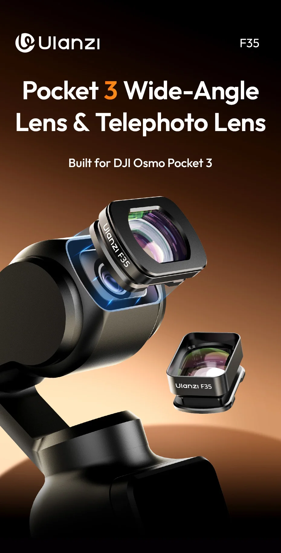 Ulanzi F35 Pocket 3 Magnetic 1.5X Telephoto Lens Wide-Angle Lens for  Osmo Pocke
