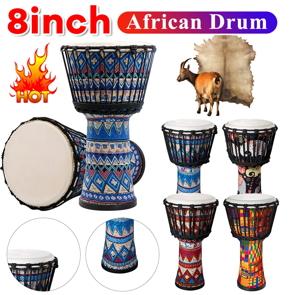 Goatskin Drumhead Hand Drum Colorful Art Patterns 8inch Congo Drum Bongo Great Gift for Beginners Adults and Kids
