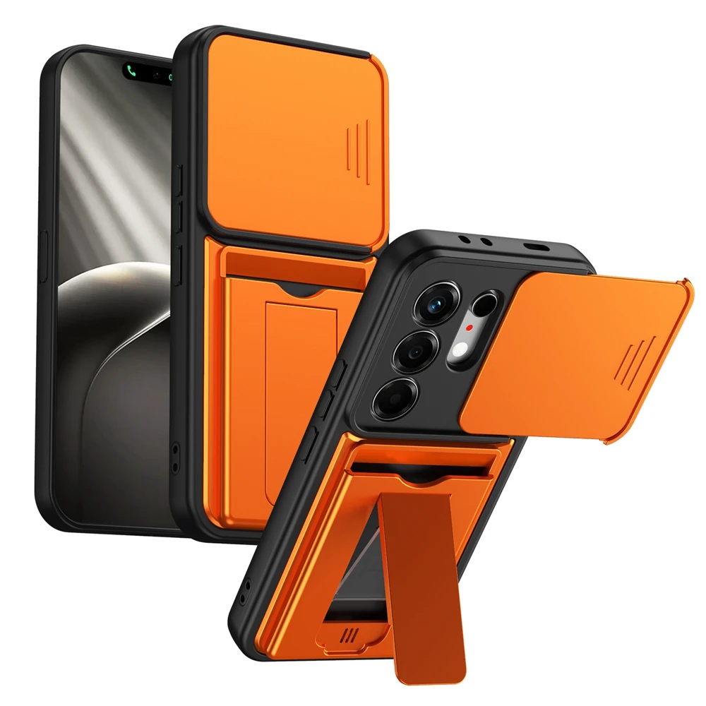 Premium Shockproof Card Holder Wallet Phone Case with Lens Protection and Stand Functionality
