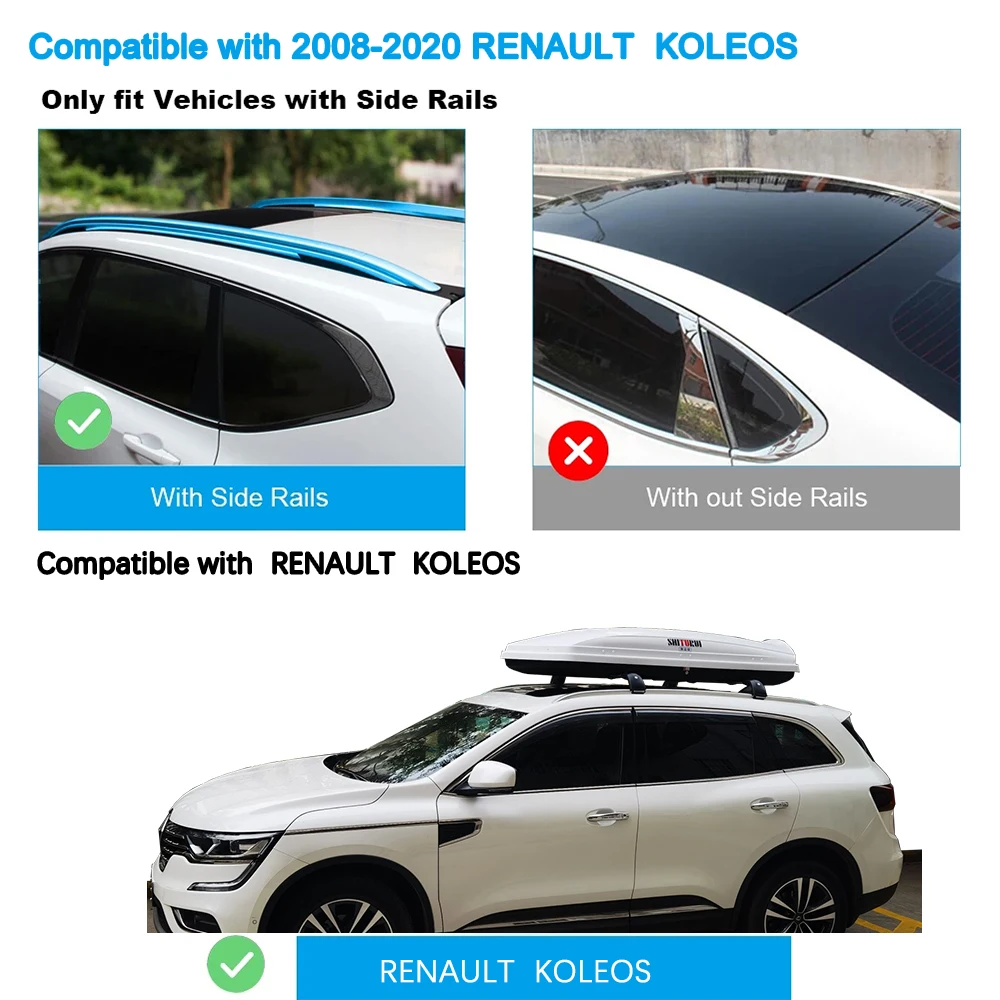 SHITURUI 2Pcs Roof bars For RENAULT KOLEOS 2008 2020 Aluminum Alloy Side Bars Cross Rails Roof Rack Luggage