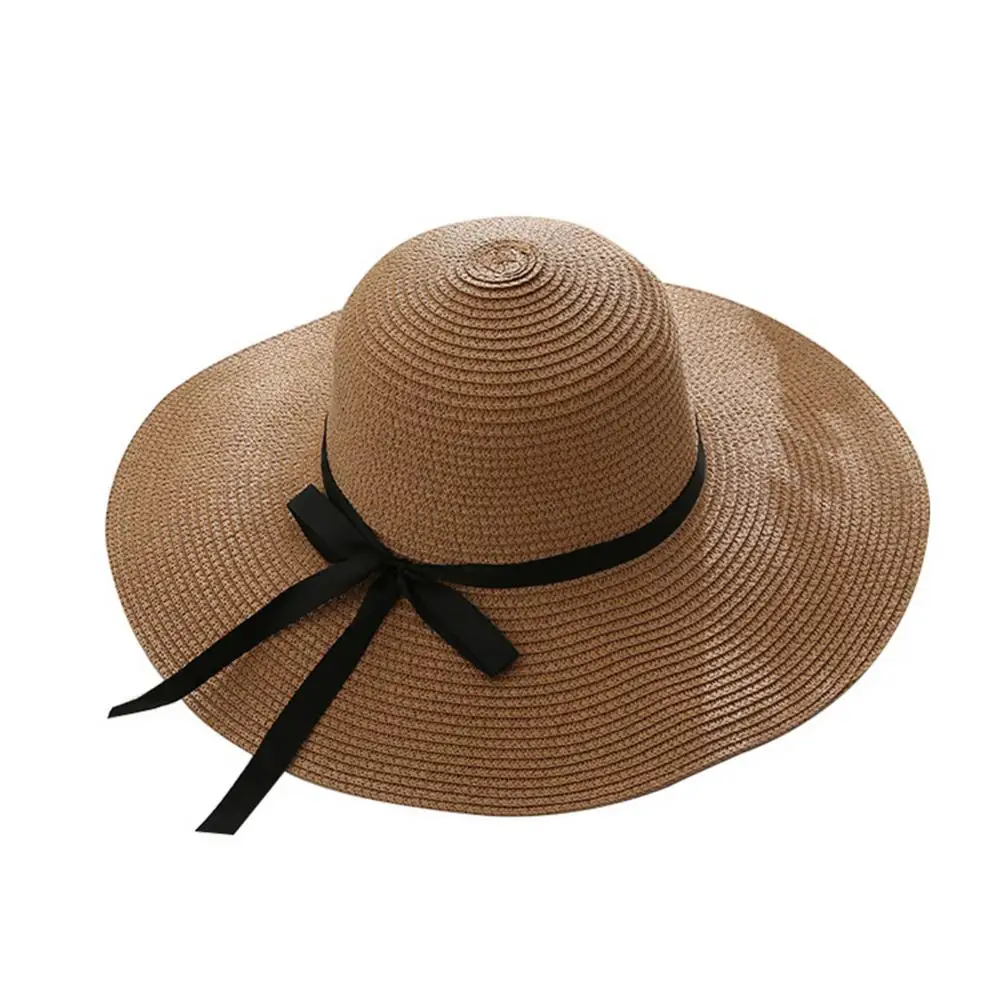 

Wide Brim Women Straw Hat Cap Summer Travel Beach UV Protection Bowknot Sun UV Protection Bowknot Sun Cap