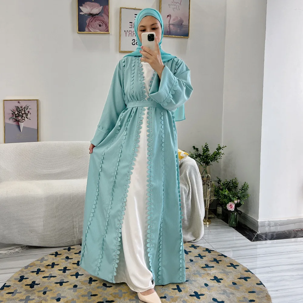 

Open Abaya Elegant Beads Women Muslim Long Maxi Dress Dubai Kaftan Cardigan Kimono Turkey Arab Robe Islamic Ramadan Eid Jalabiya