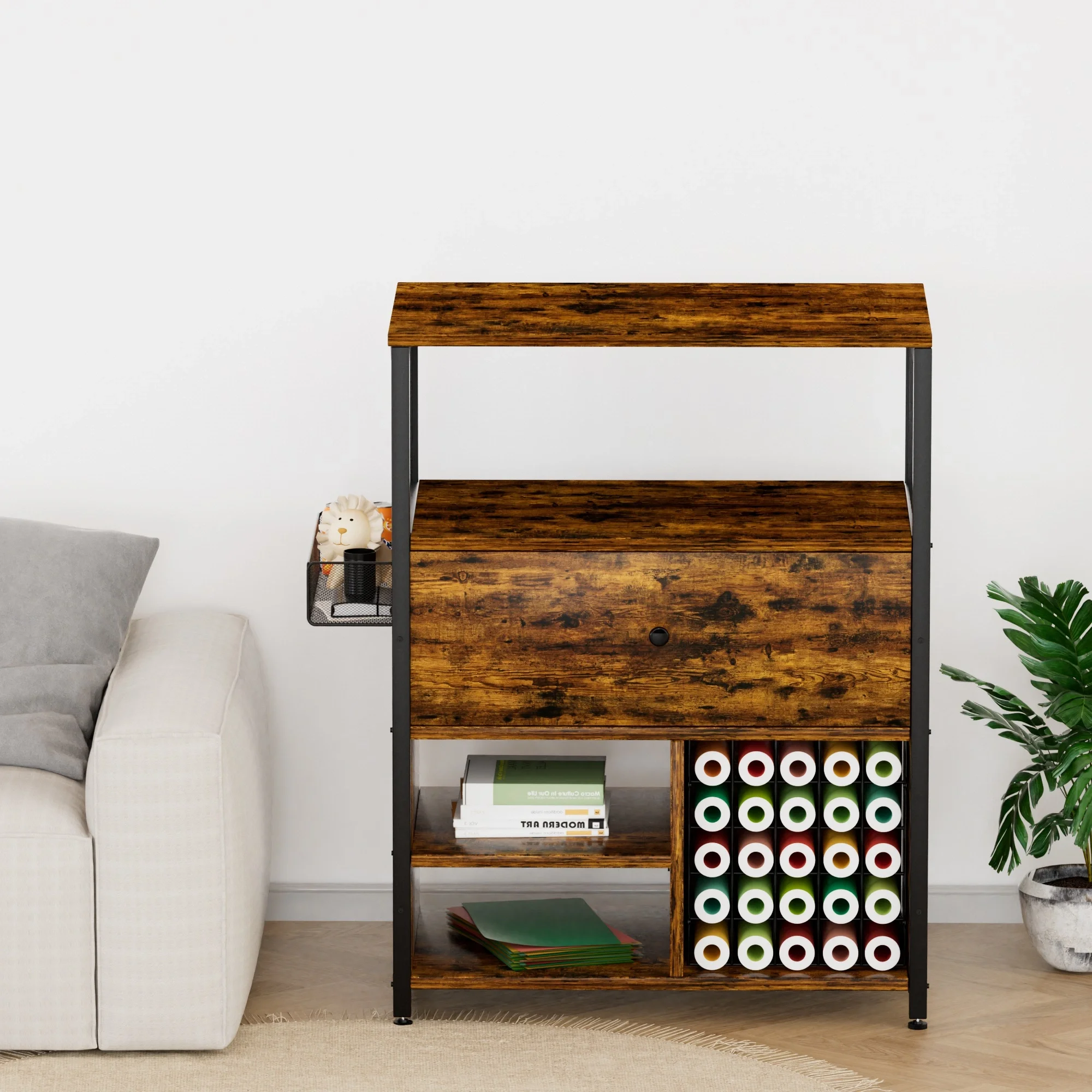 Craft Organization and Storage Cabinet Compatible with Cricut Machines Crafting Cabinet with Drawer & 25 Vinyl Roll Holder 4