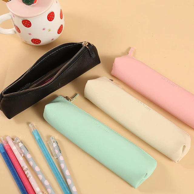 Mini Sac À Crayons En Pu De Couleur Unie, Fournitures Scolaires Et De  Bureau, Avec Fermeture Éclair, Kawaii - Pochettes À Crayon - AliExpress