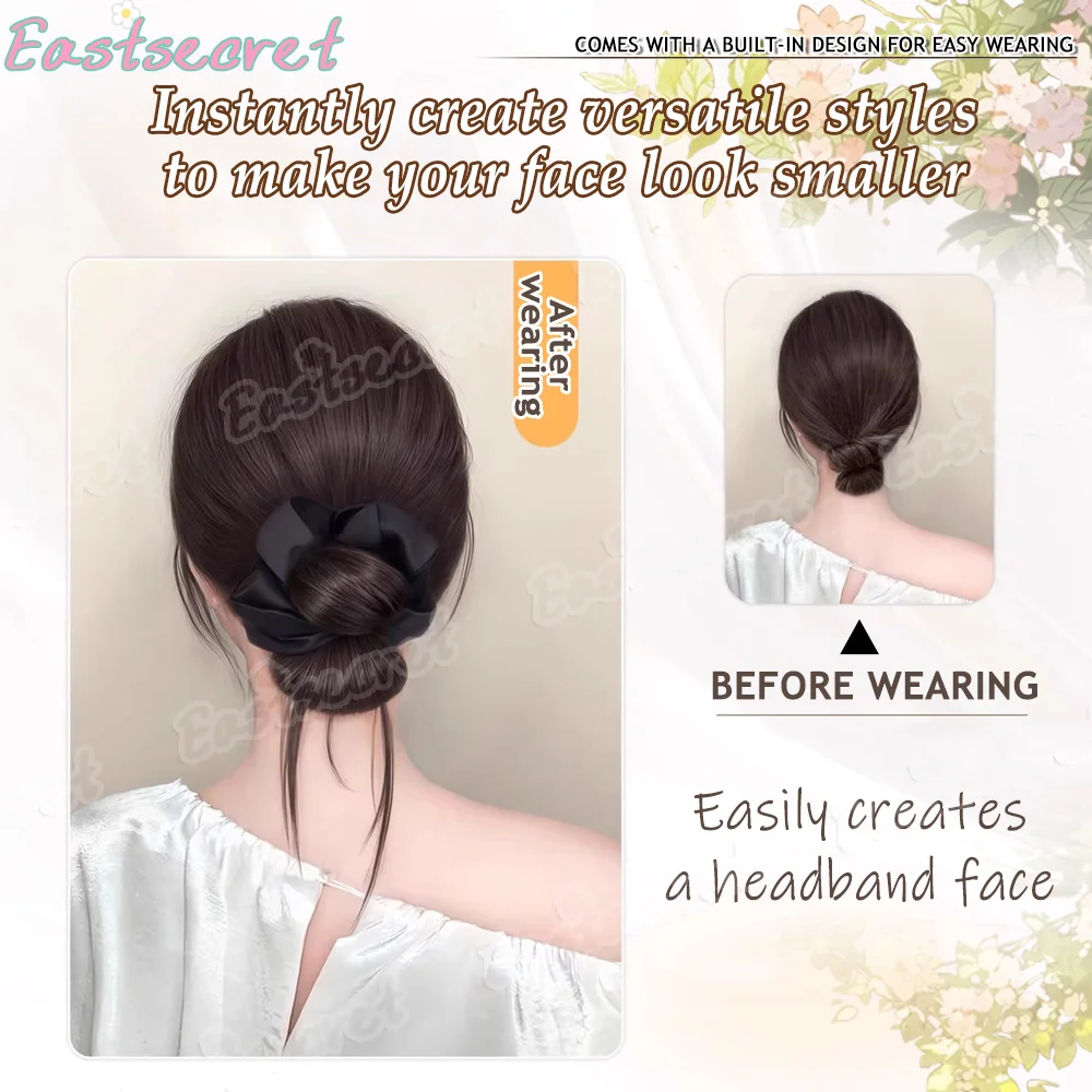 EAST 로우 지퍼 번 가발 (그랩 클립 포함), 치킨 헤어, 꽃봉오리 모양, 자연스러운 볼륨감, 합성 번 가발