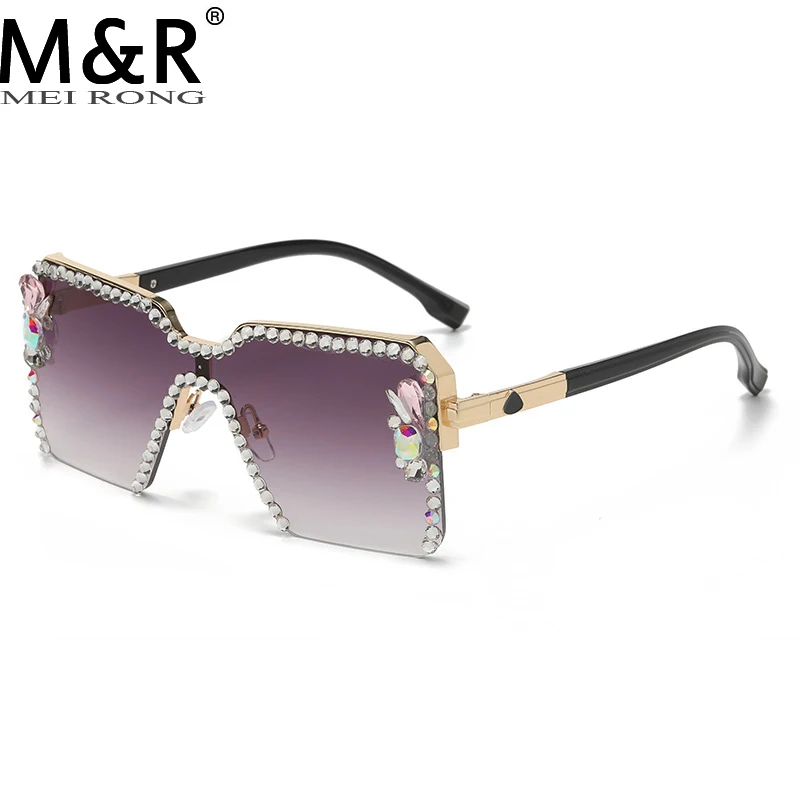 

2023 New Diamond Women's Sunglasses Large Frame Fashion Rhinestone Decorative Glasses Gradual Outdoor Driving Sunshade UV400