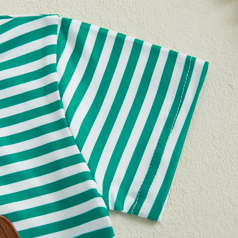 Boys Summer Outfits Striped Baseball Embroidered Short Sleeve T-Shirts with Elastic Waist Shorts 2-Piece Clothing Set for 2