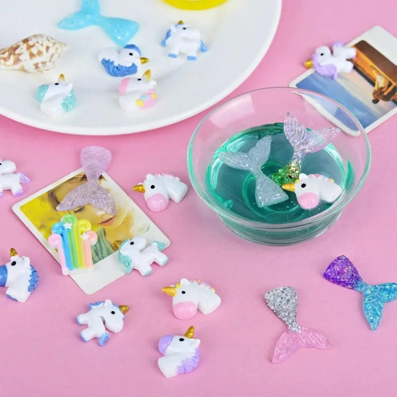 Juego de dijes de unicornios para manualidades, abalorios de Slime