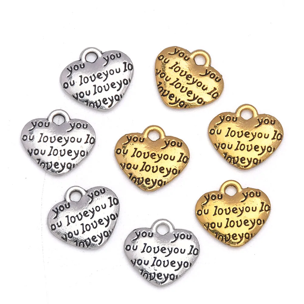 

20pcs Love You Heart Carved Tibetan Silver /Gold Peach Heart Pendant Beaded Bracelet Jewelry Connector Supplies Making Amulet