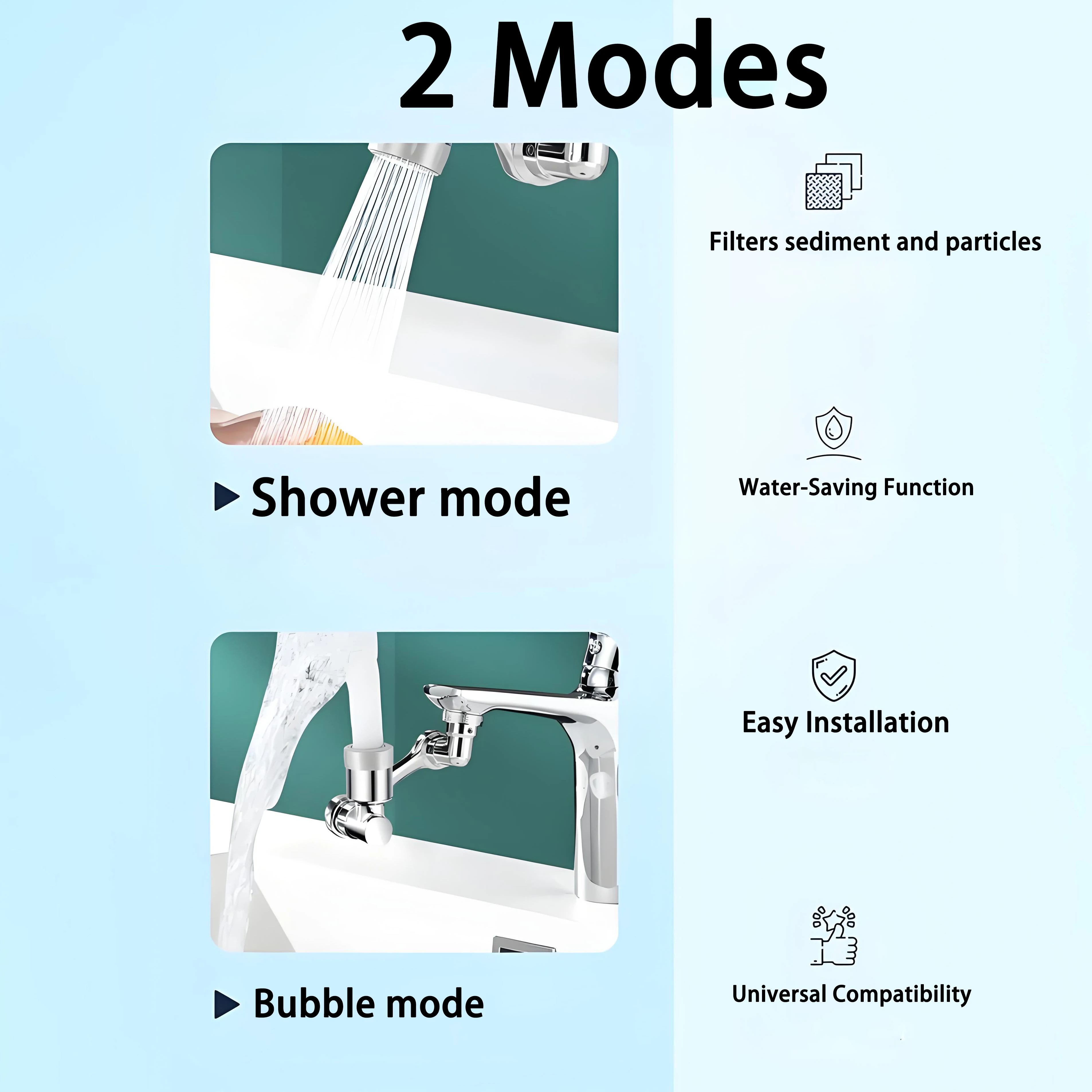 Universal 1080° Swivel Kitchen Faucet Extender with Dual Spray Modes Flexible Arm and Aerator Nozzle for Easy Sink Cleaning 2