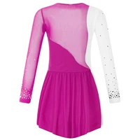Girls Figure Ice Skating Dresses Long Sleeve Rhinestone Tights Gymnastics Dress Leotard Ballet Dance Performance Costume - Image 2