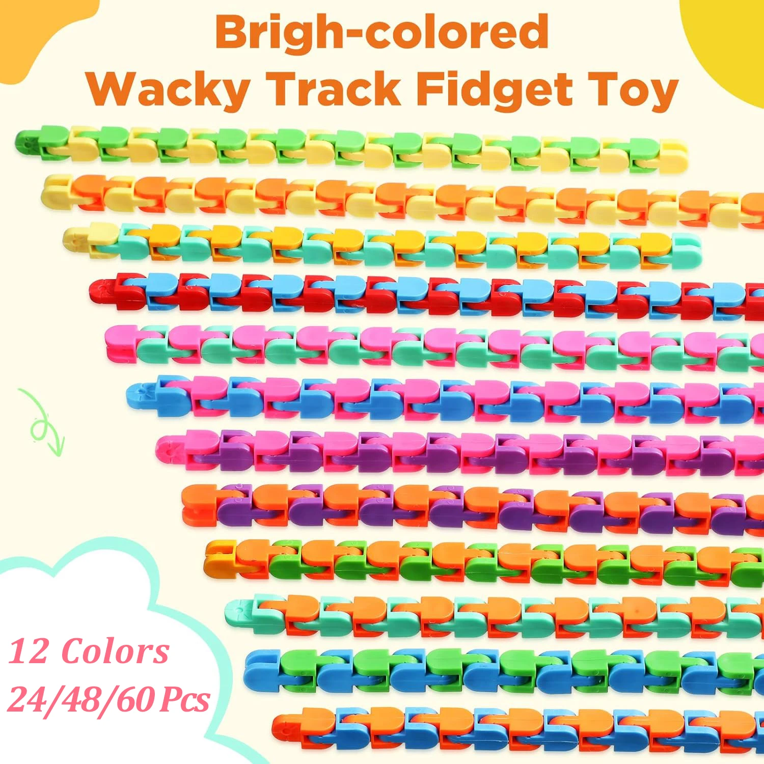 24-60Pack 24 Links of Wacky Track Fidget Toy Fidget Wacky Tracks Colorful Snake Snap Toys Track Gifts for Kids Adult Autis