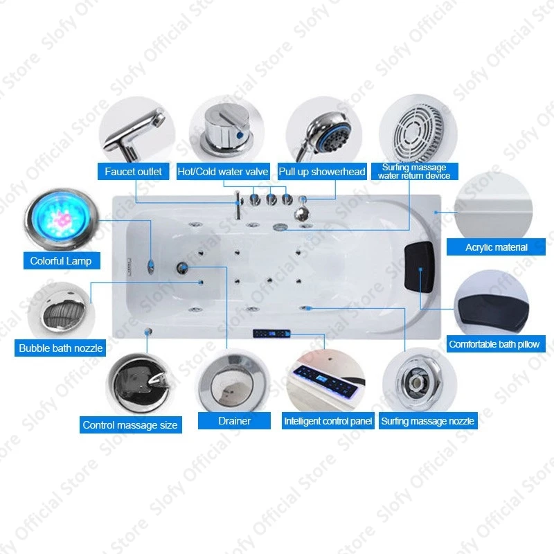 Acrylic Bathtub for Apartment/Family, Multifunctional Bathtub Dual-side Skirt Left Skirt , Bathroom Furniture with Accessories
