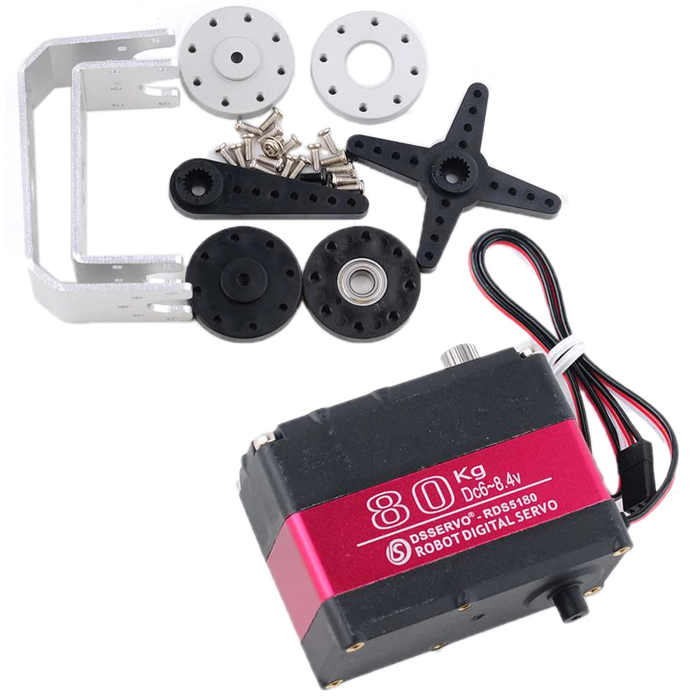 RCmall 4 Sets RDS5180 80KG Digital Metal Robotic Servo 180/ 270 Degree 7.4V Double-shaft IP66 RC Servo Motor for Robot Car