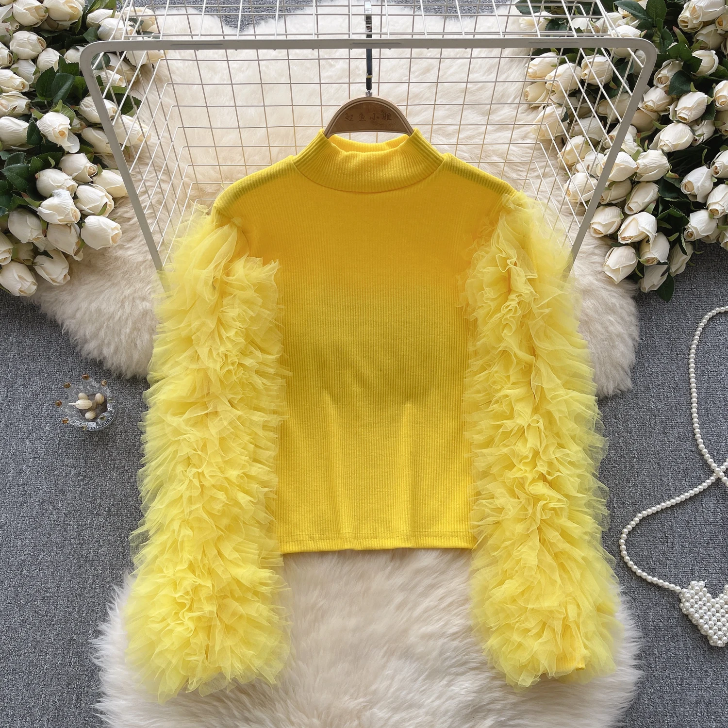 

SuperAen 2023 European and American High-end Knit Sweater Women's Autumn and Winter Mesh Design Pullover