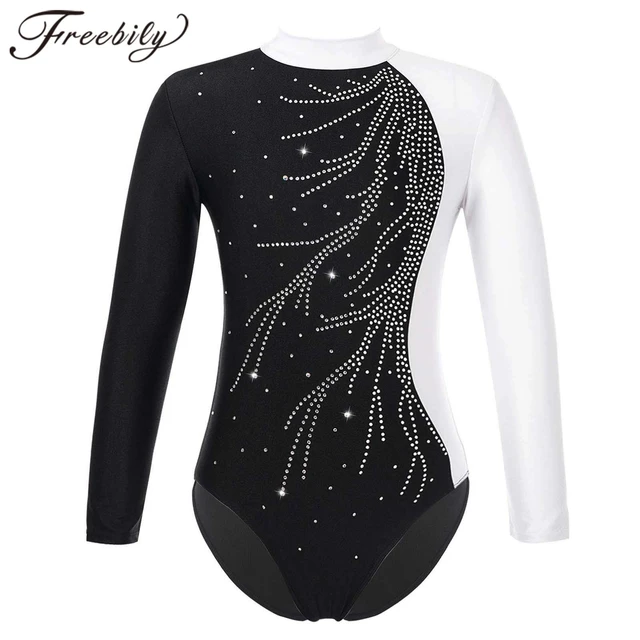 Comprar Vestido de leotardo de manga larga con diamantes brillantes para  niños y niñas, patinaje artístico, Ballet, danza, gimnasia, acrobacia