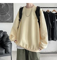 Harajuku Sweatshirts Men’s 2022 Autumn Korean Solid Color Fleece Oversized Pullovers Casual O Neck Basic Tops Hip Hop Streetwear 1