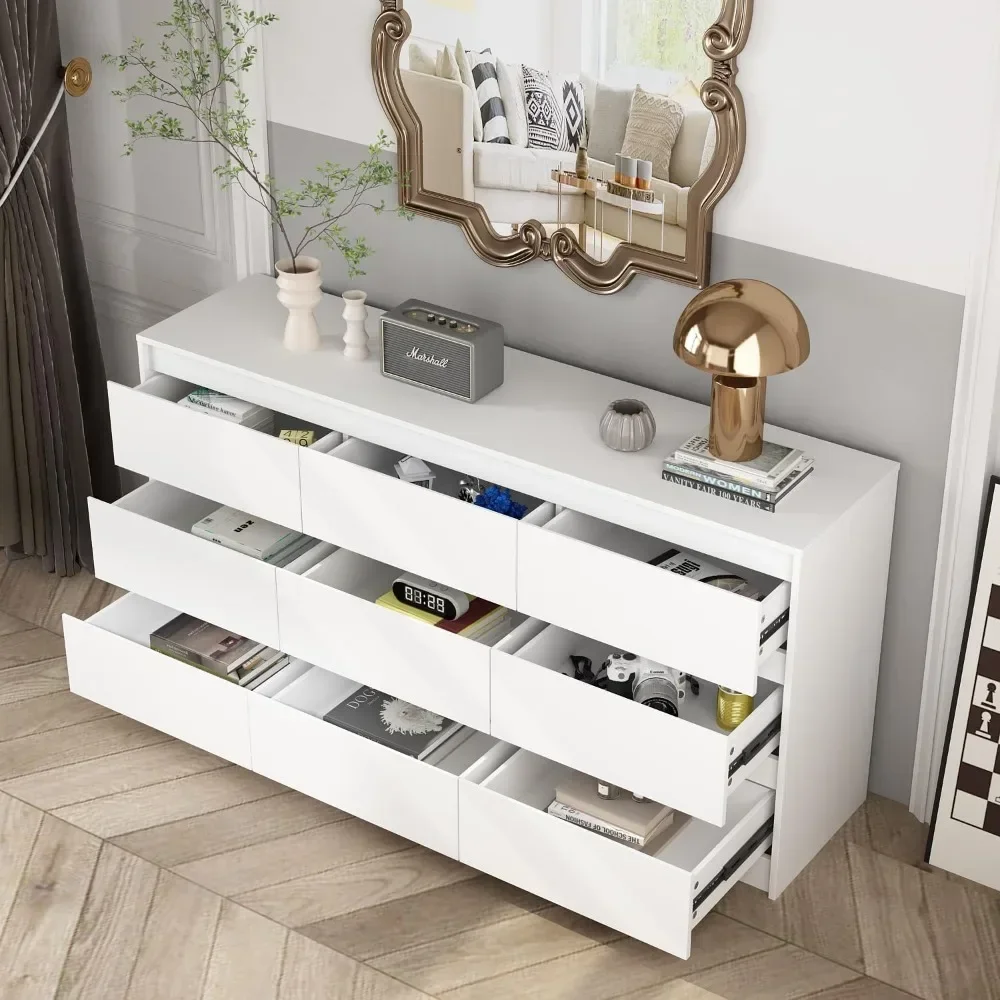 9 Drawer Dressers, Modern Large Dresser for Bedroom Organize, Wooden Long Dresser with 9 Handle Free Drawers 3
