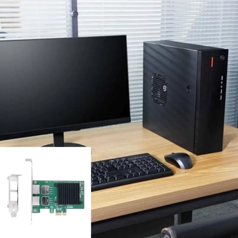 D7YC 2 Ports PCIe I350-T2 Chip 10/100/1000Mbps Lan Card 2x Port Server Gigabit Networking Card PCIe Ethernet
