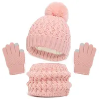 Children's Winter Hat Scarf and Gloves Luxury Set Knitted Wool Kids Warm Suit Beanie Caps For Boys Girls Hat Neck Scarf Baby Cap 5