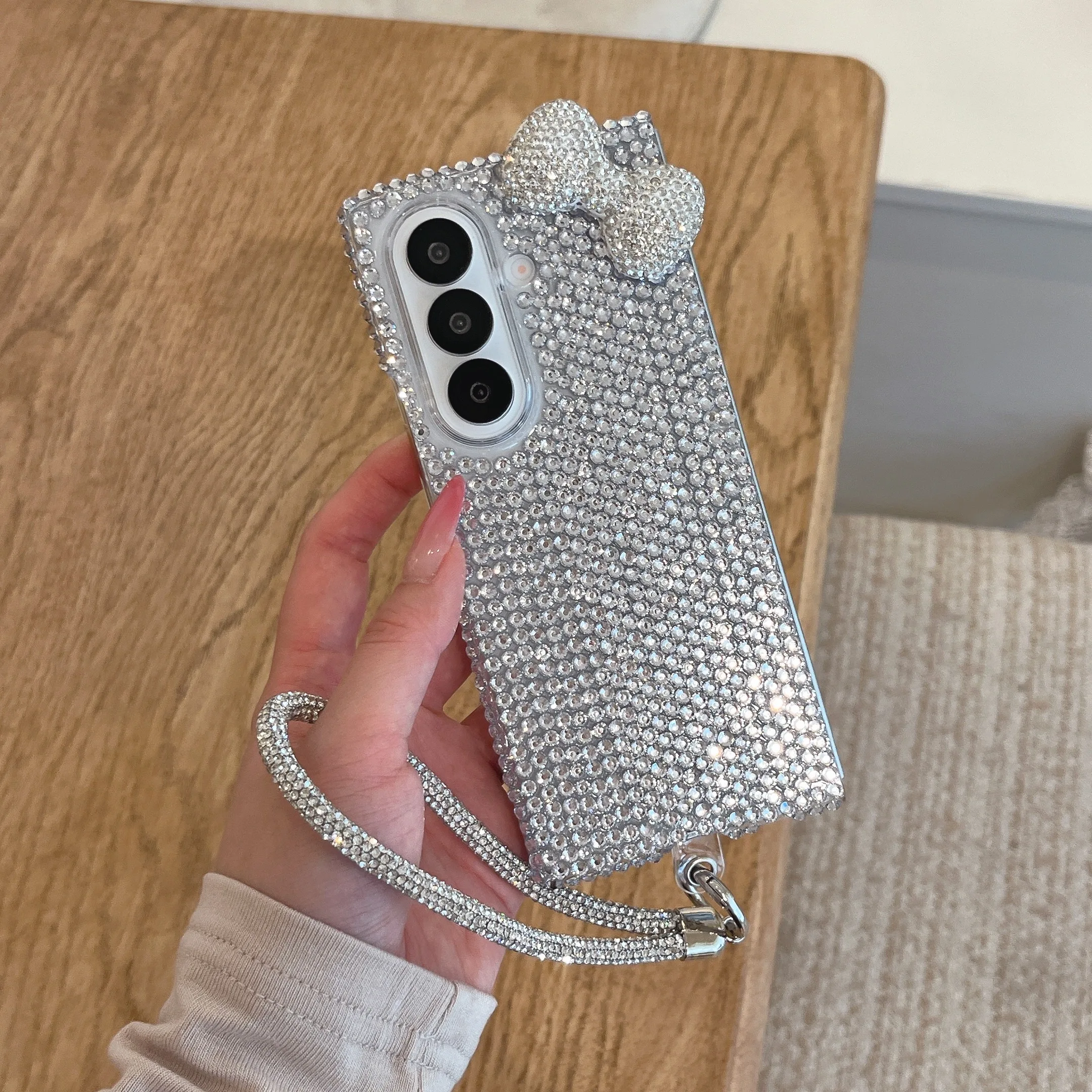 Korean Cute 3D Bowknot Glitter Rhinestone Phone Case with Full Screen Protection