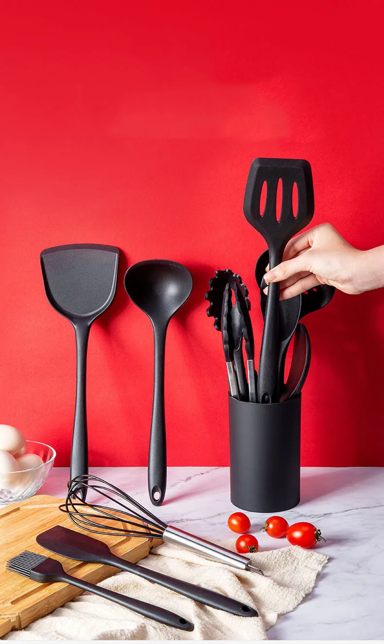 New Non-Stick Black Cookware Silicone Kitchenware Tool Set