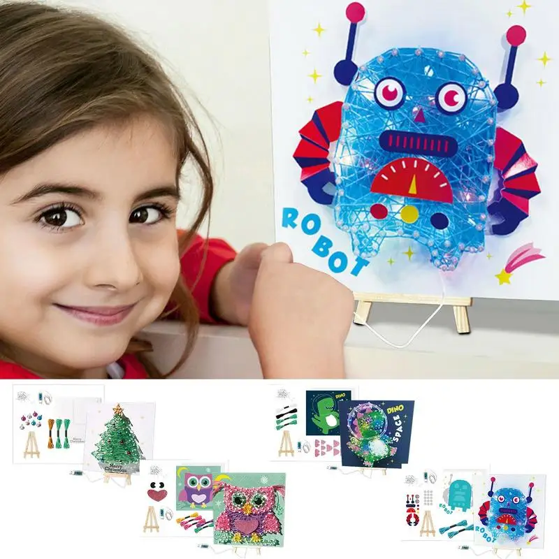String Art Kits For Kids Ages 8,12 Cartoon Animal Diamond Painting By Numbers Arts Crafts With LED Lights birthday gifts 24 pieces 5d diy diamond painting kits paint by numbers kits animal diamond stickers for kids and adult beginners crafts making