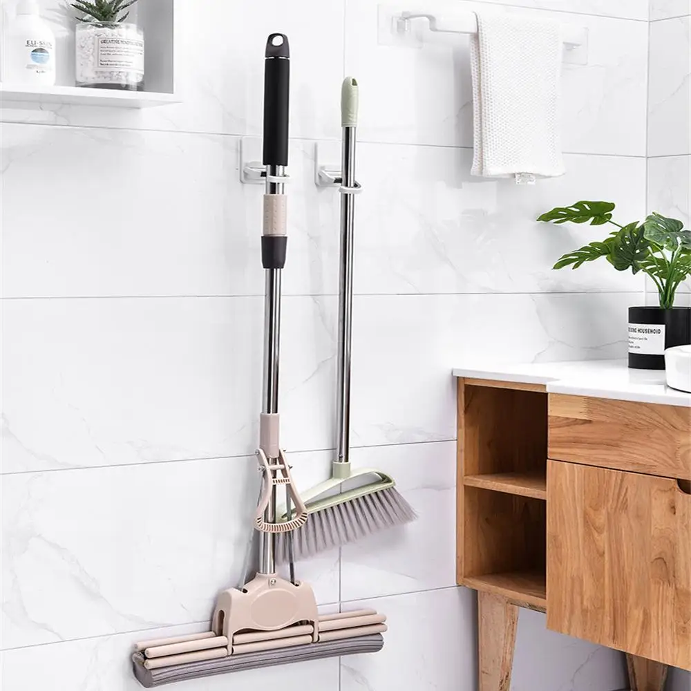 Wall Mounted Mop Organizer Clips Self-Adhesive Bathroom Mop Broom Hanger Holder Rack Hooks 304 Stainless Steel Clip Clamp