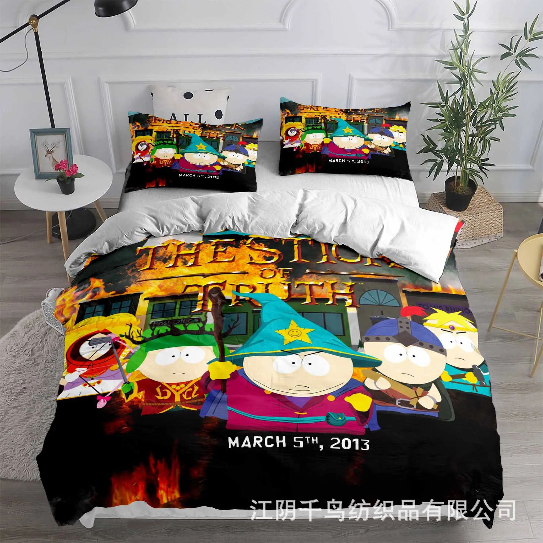 South Park Housse De Couette 3D Imprimé ,Anime Parure De Lit Microfibreavec Fermeture Éclair, Avec 2 Taies D'oreiller Single(135x200cm