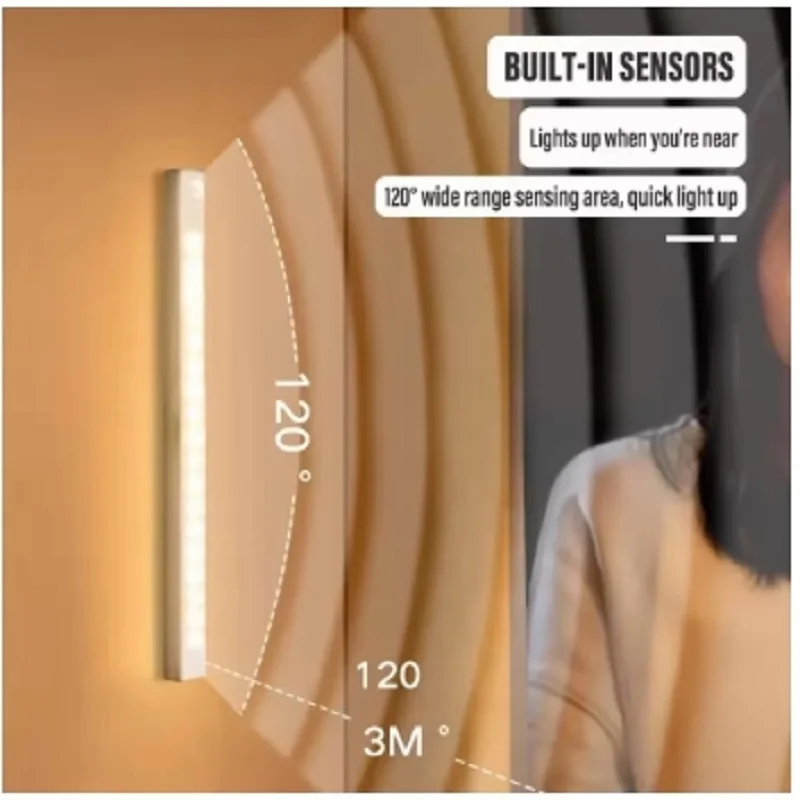 LED Motion Sensor Light Wireless LED Night Light Type C Rechargeable Cabinet Wardrobe Lamp Staircase Backlight For Kitchen