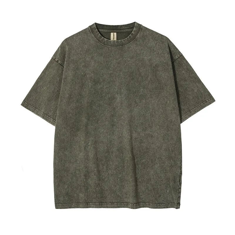 Classic Vintage-Style Distressed Heavyweight Cotton T-shirt with Custom Logo