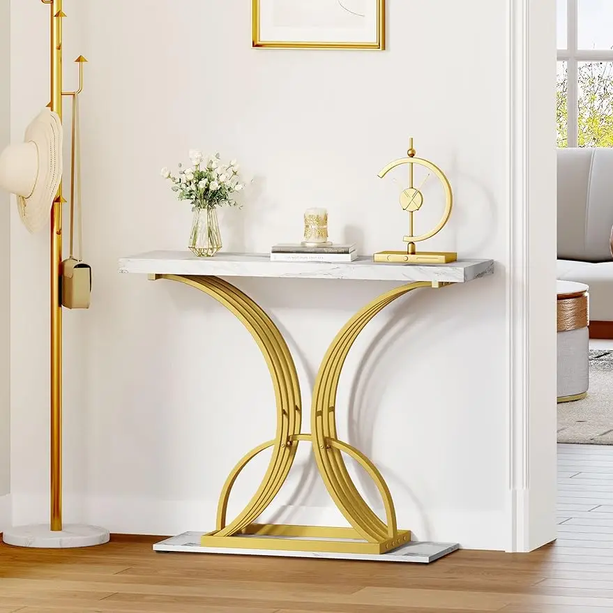 

YITAHOME Gold Console Table, Modern Sofa Table for Living Room, Hallway, 40 inch Narrow Entryway Table, Faux Marble White/Black