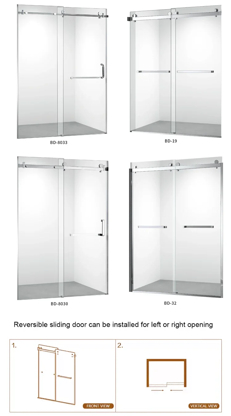 Indoor  Bathroom Independent Square Polished Stainless Steel Waterproof Frame Tempered Glass Pivoting Shower Door 5