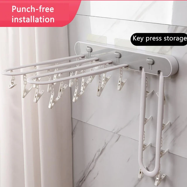 Household Drying Racks Socks Multi-Clips Punch-free Hanging on The Wall  Wall Hanging Folding Balcony
