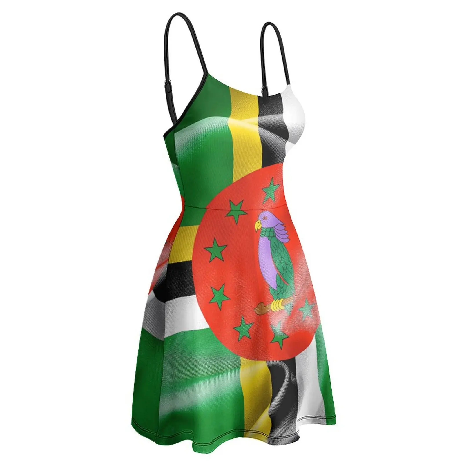 

Dominica Flag Women's Sling Dress Humor Graphic Suspender Dress Vintage Exotic Woman's Clothing Vacations