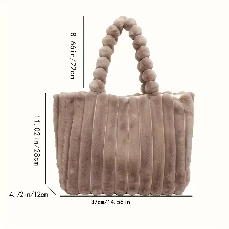 Autumn Winter Soft Plush Totes Bags, Stylish College Student Women Handbag Shoulder Bag with Leather Material Polyester Lining